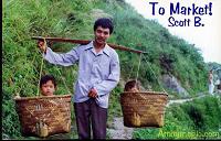 Taking his sons to market--in twin baskets slung over his shoulders!  This is one of Scott's best photos, reminiscent of a classic black and white photo of a father 100 years ago taking his sons to the Amoy hospital